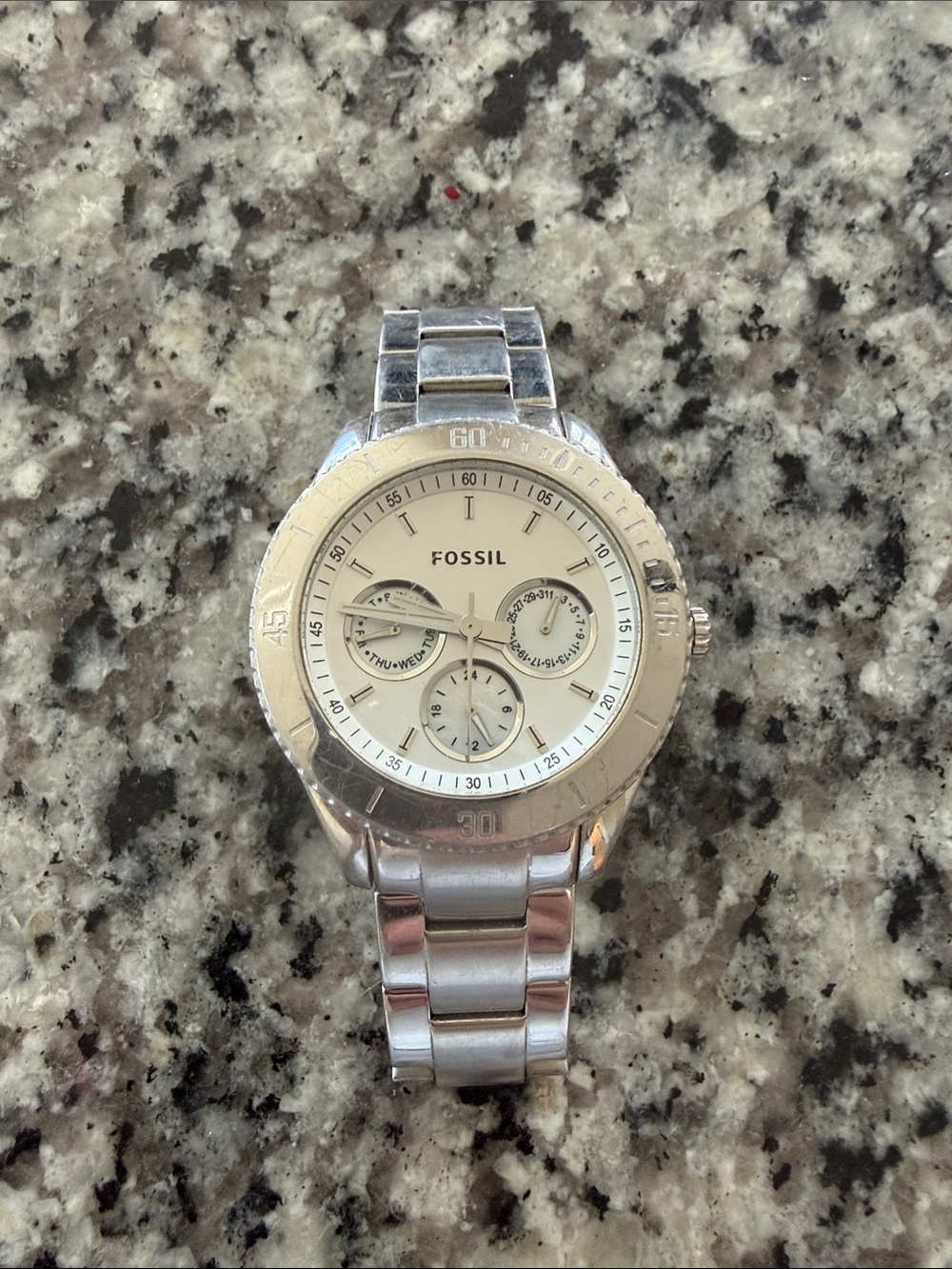 Fossil Men's Silver Stainless Steel Watch with Cream Dial